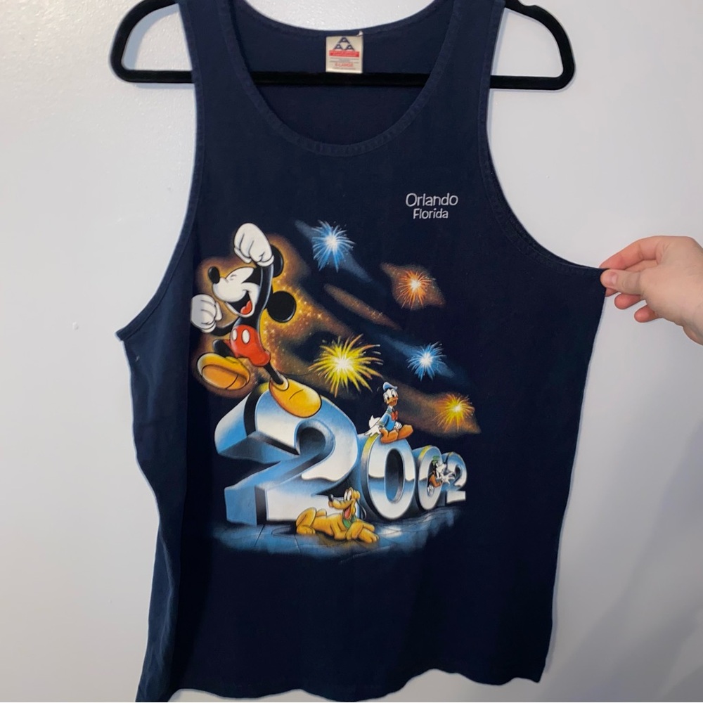 DISNEY WORLD - Vtg 2002 Mickey Mouse Orlando FL Navy Blue Tank Top, Mens XL